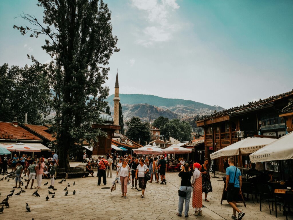 Baščaršija market, Gazi Husrev-beg Mosque, Sarajevo Rose, cevapi platter, Vrelo Bosne springs, Trebević mountain cable car