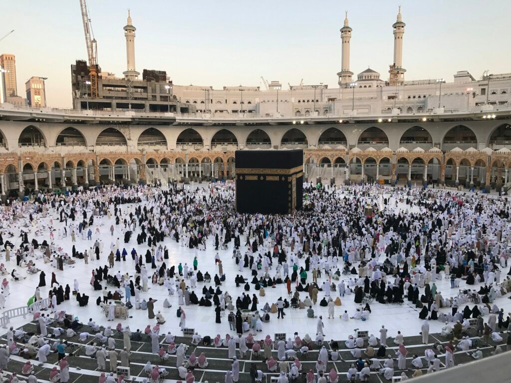 Muslim pilgrims performing Tawaf around the Kaaba during Hajj 2025 in Makkah, Saudi Arabia.