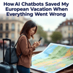 Smartphone screen showing cancelled flight alert with AI rebooking options
